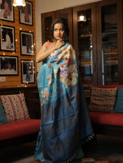 Blue Tussar Silk Saree - SRBTSS1355