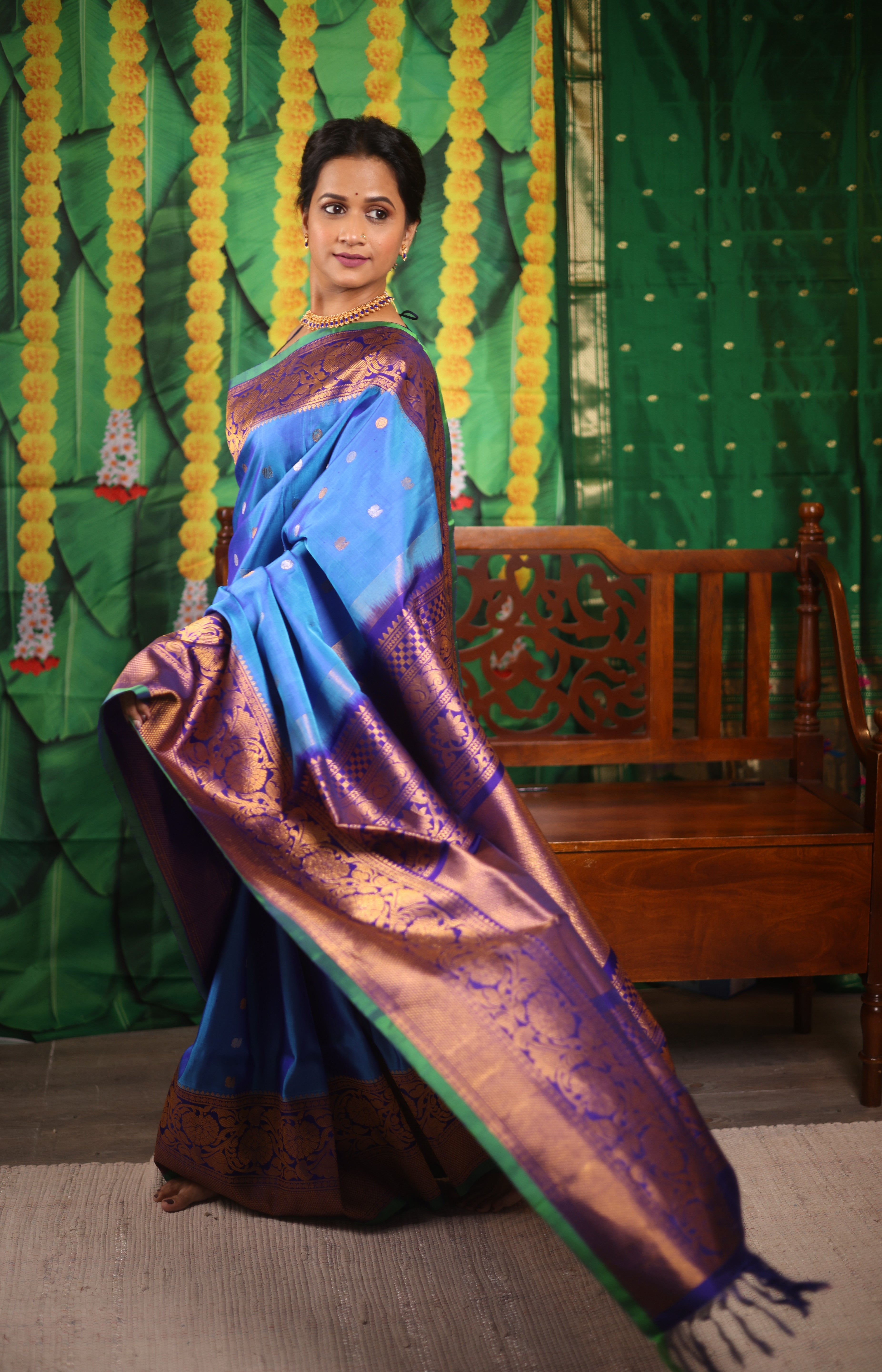 Sky Blue Gadwal Silk Saree - SRSBGSS418