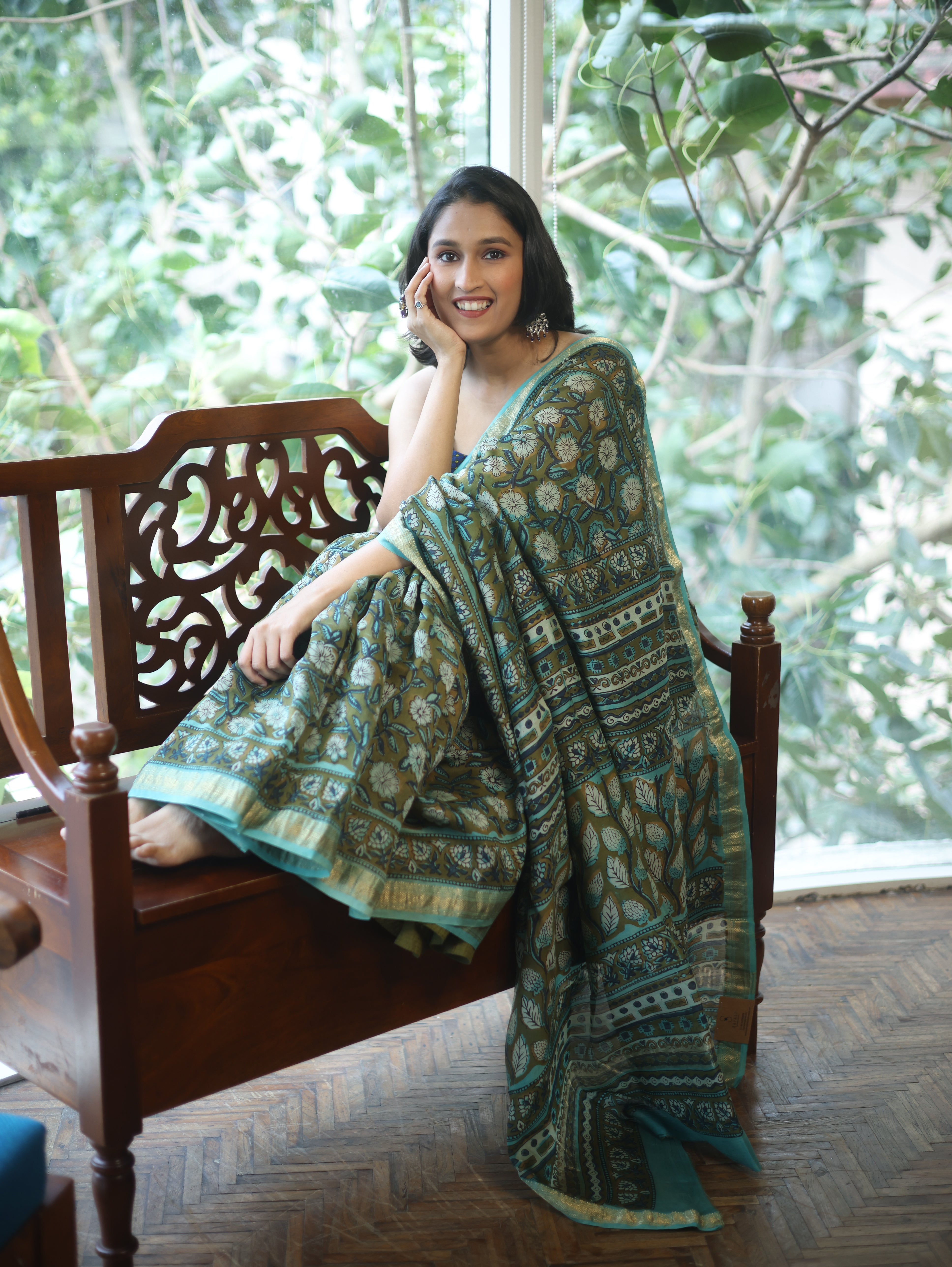 Green HBP Cotton Silk Saree With Maheshwari Border - SRGCSS1051