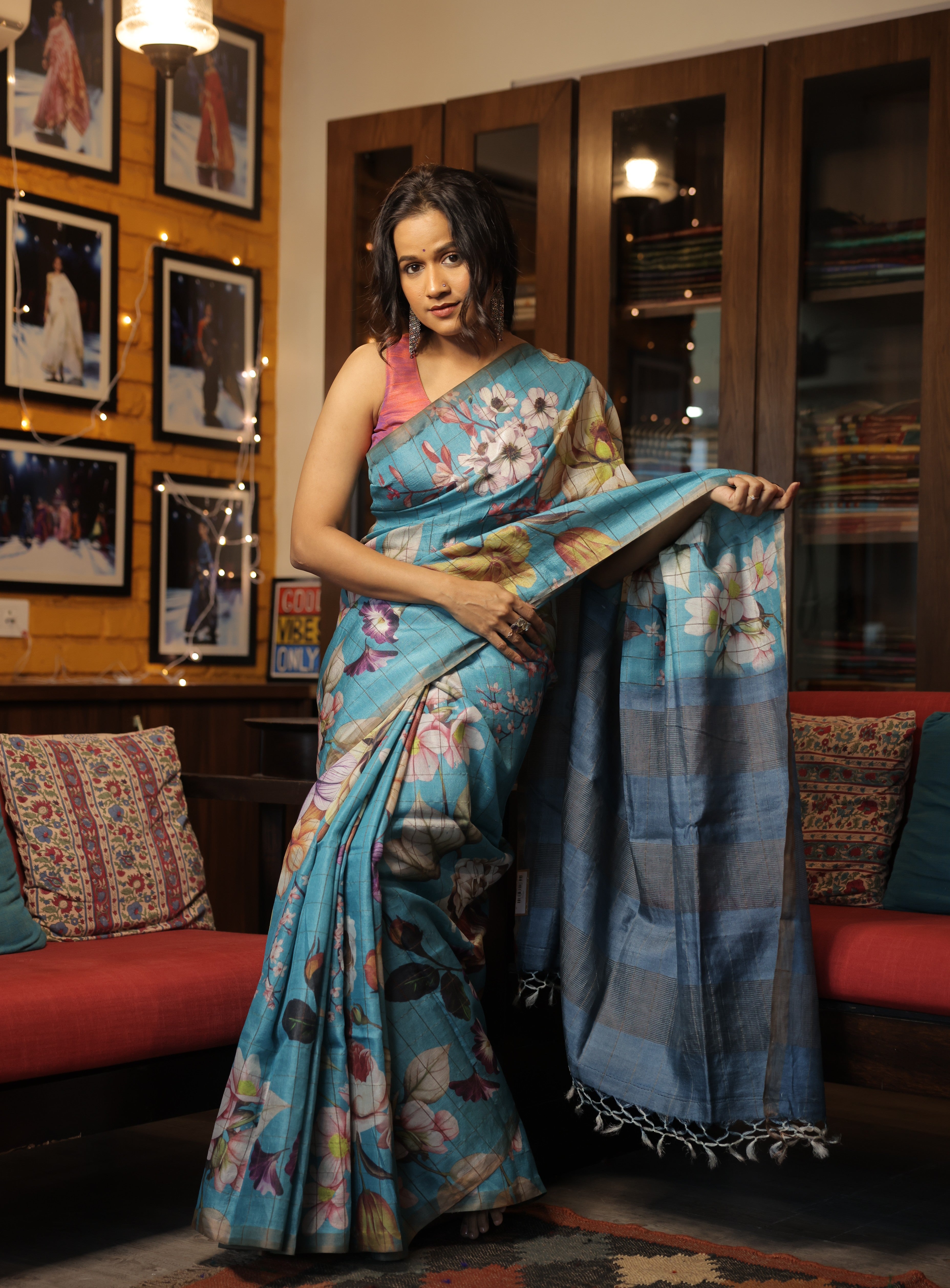 Blue Tussar Silk Saree - SRBTSS1355