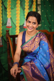 Sky Blue Gadwal Silk Saree - SRSBGSS418