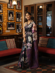 Black Tussar Silk Saree - SRBTSS1351