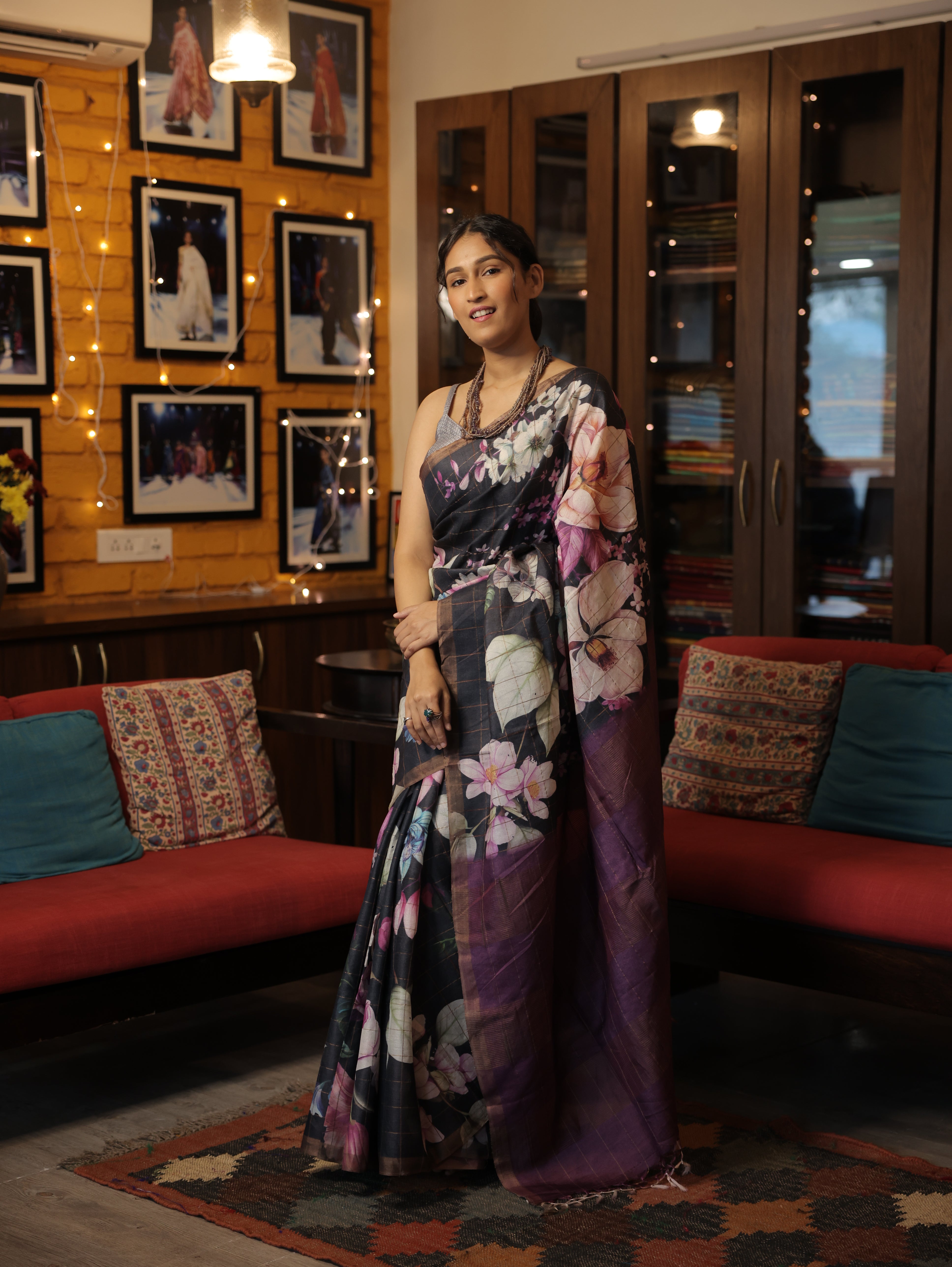 Black Tussar Silk Saree - SRBTSS1351