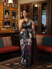 Black Tussar Silk Saree - SRBTSS1351