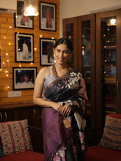 Black Tussar Silk Saree - SRBTSS1351