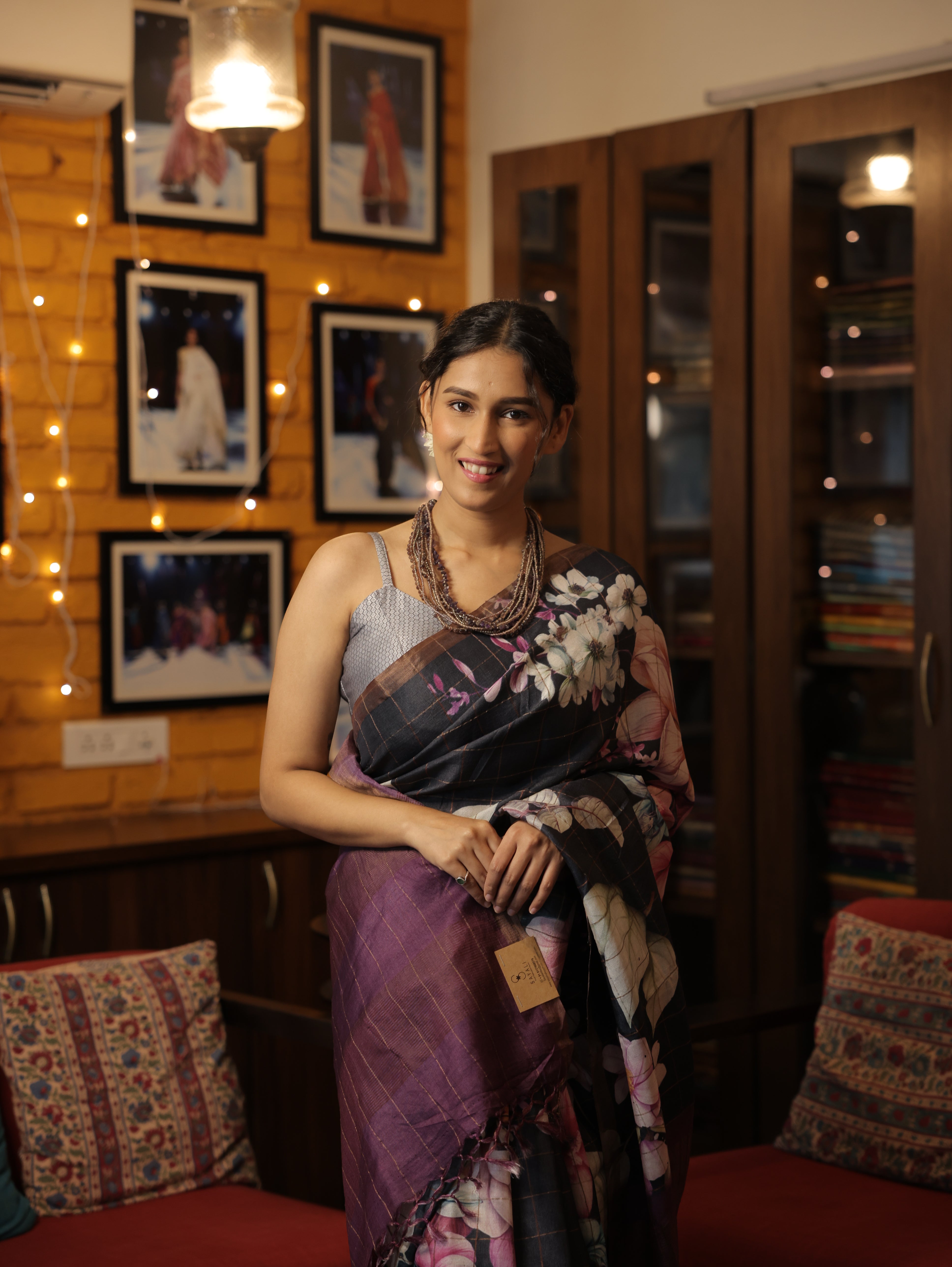 Black Tussar Silk Saree - SRBTSS1351