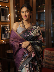 Black Tussar Silk Saree - SRBTSS1351