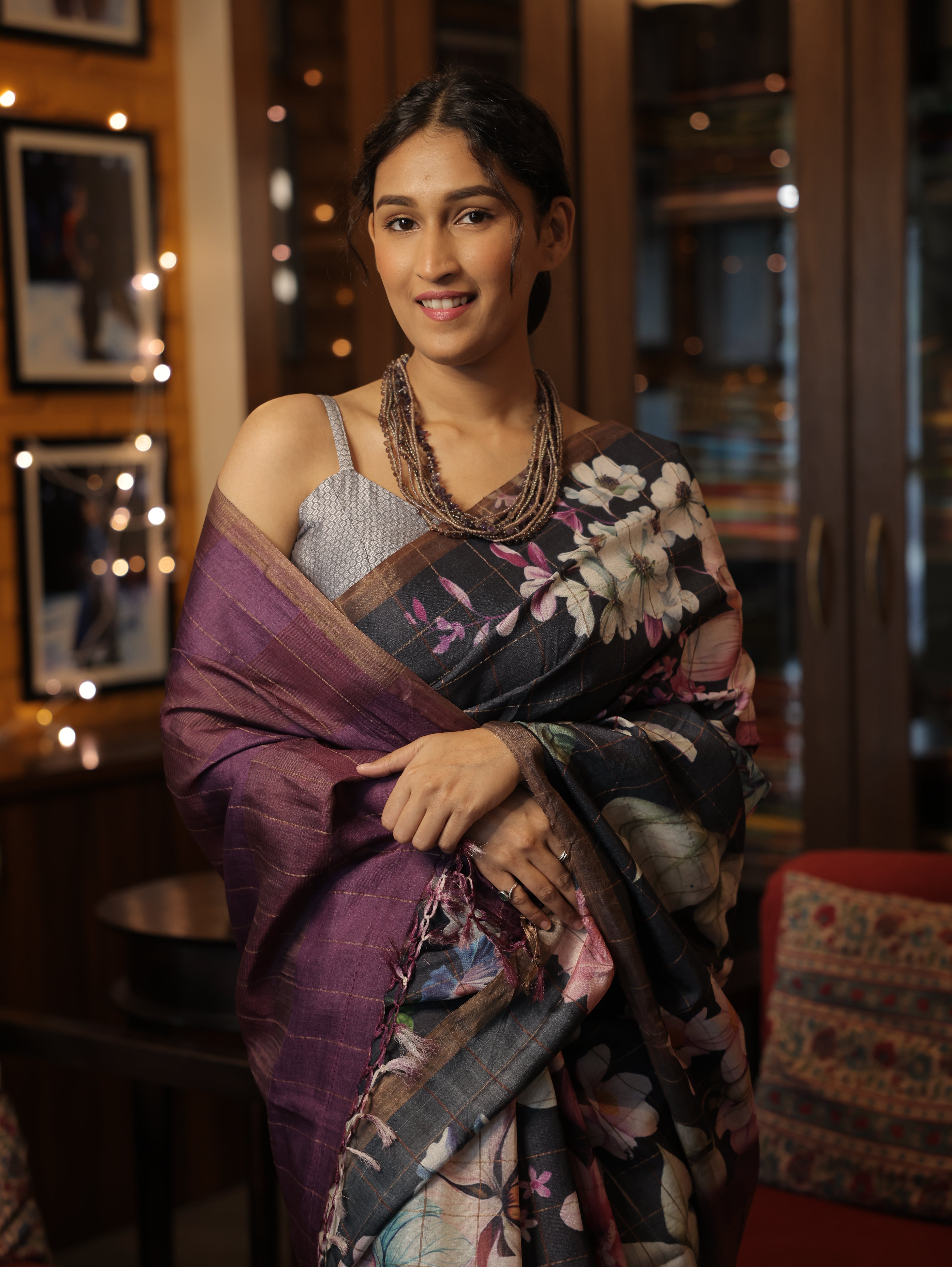 Black Tussar Silk Saree - SRBTSS1351