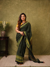 Green Black HBP Cotton Ajrakh Saree - SRGBCAS03