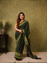 Green Black HBP Cotton Ajrakh Saree - SRGBCAS03