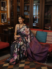 Black Tussar Silk Saree - SRBTSS1351