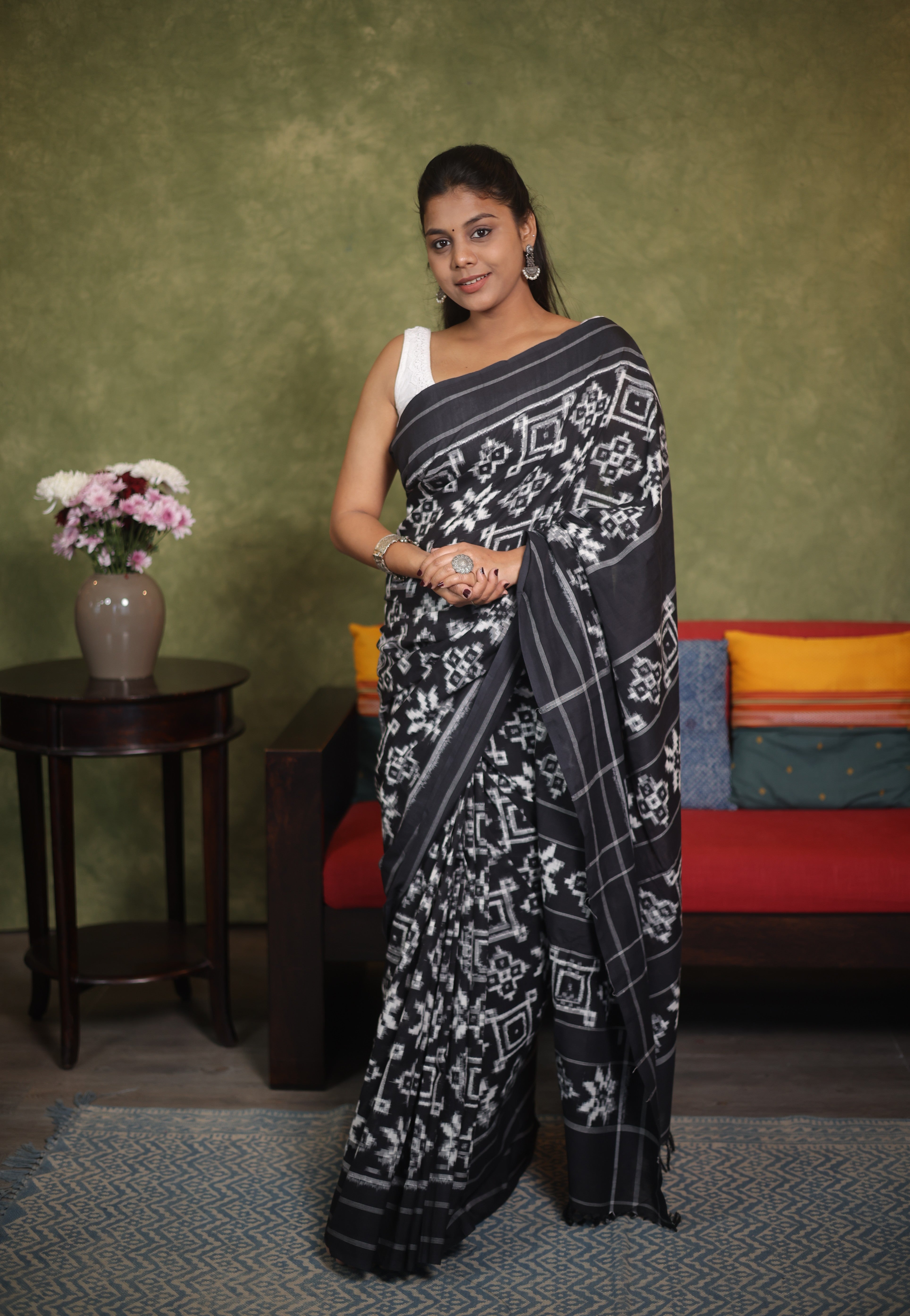 Black Pochampalli Cotton Ikat Saree - SRBPCIS498