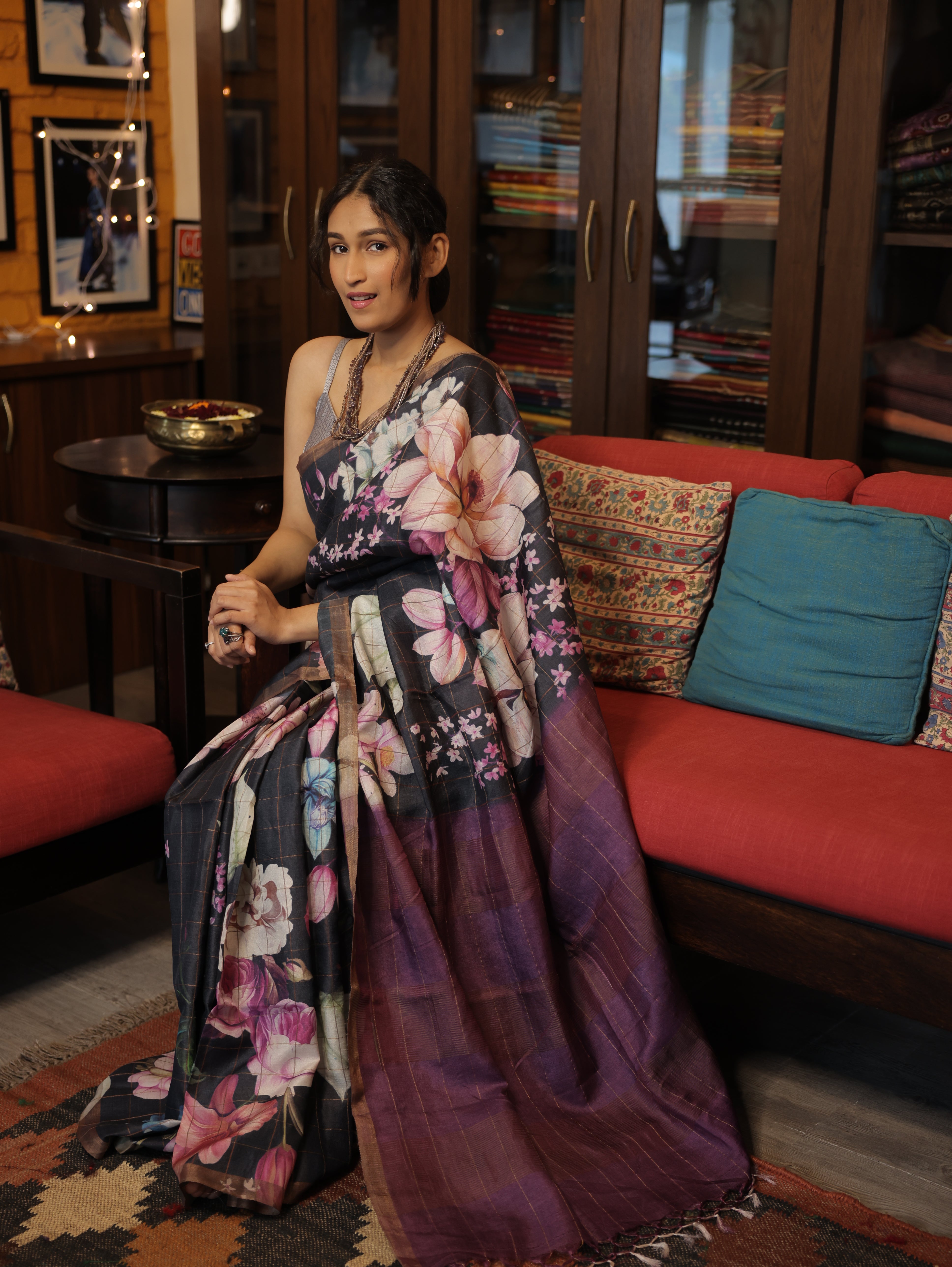 Black Tussar Silk Saree - SRBTSS1351