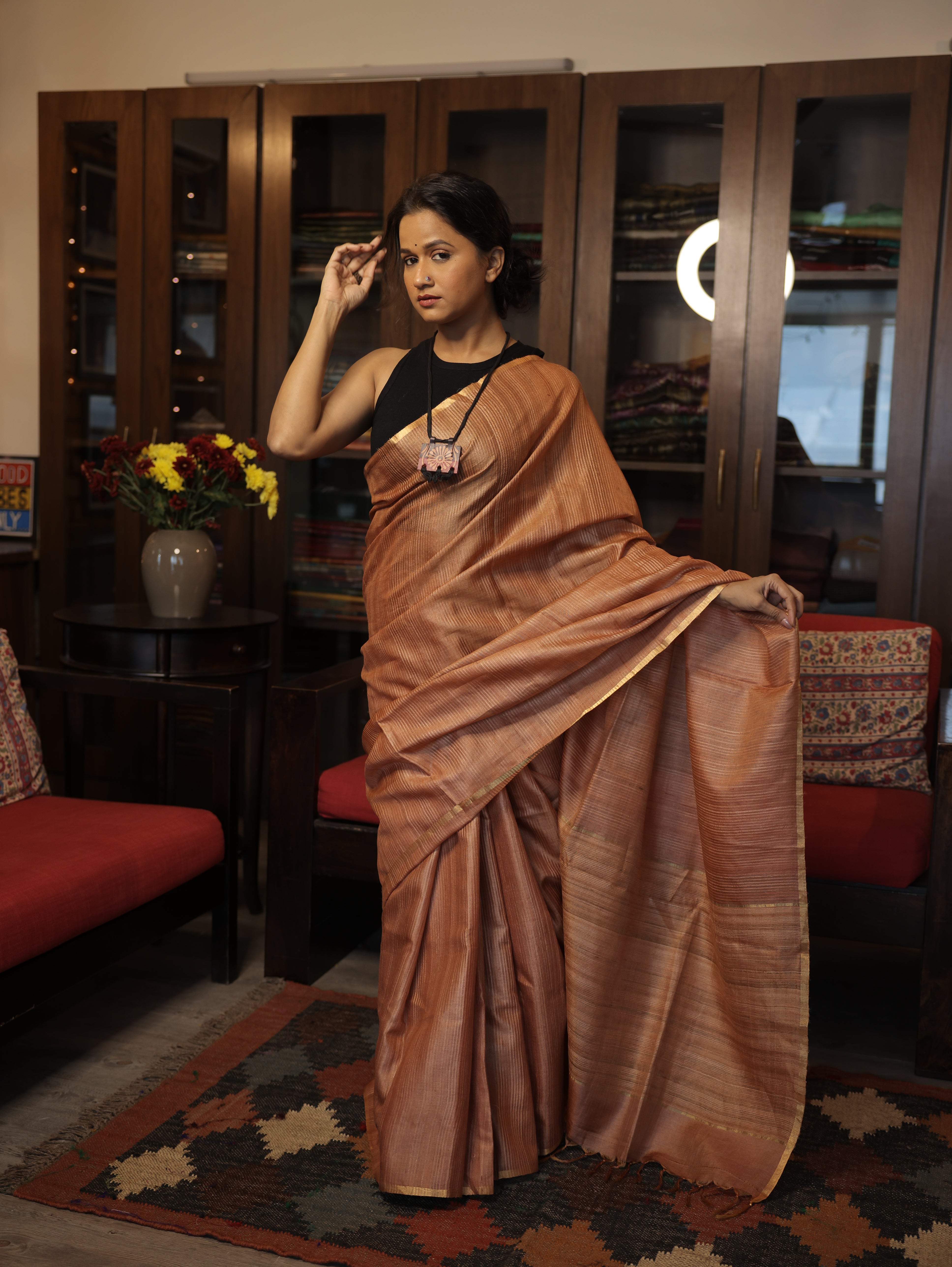 Copper Brown Tussar Silk Saree - SRCBTSS1274