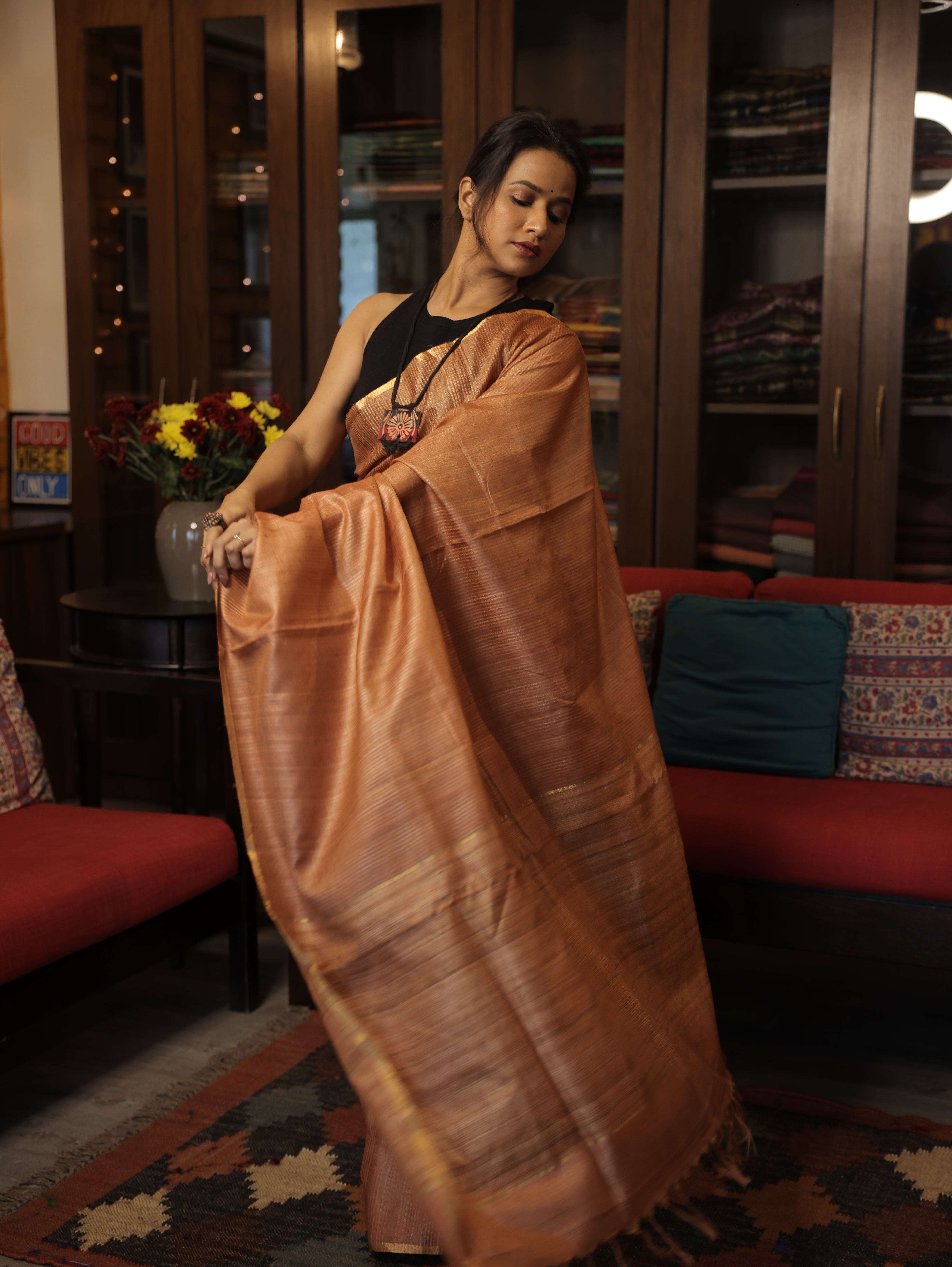 Copper Brown Tussar Silk Saree - SRCBTSS1274