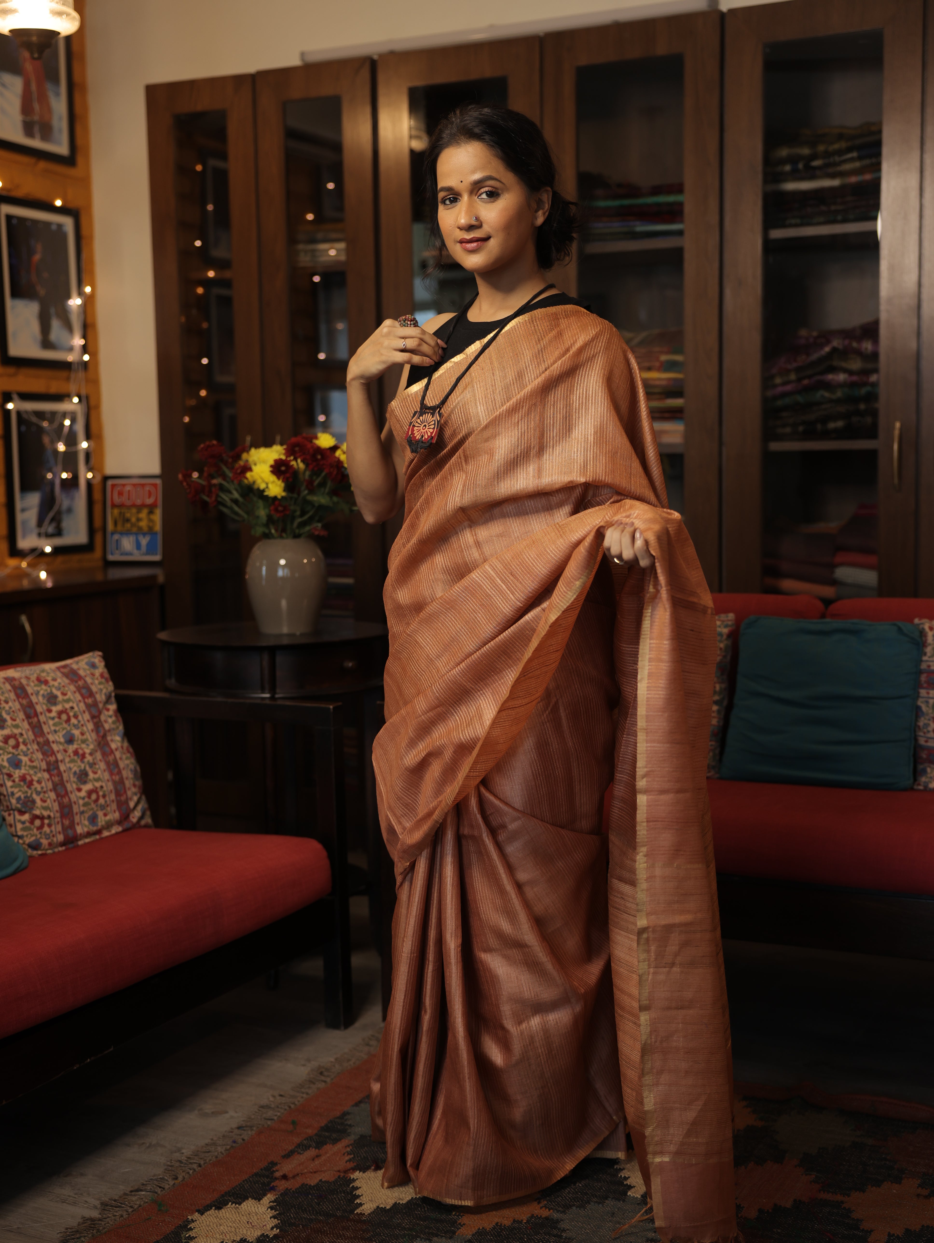 Copper Brown Tussar Silk Saree - SRCBTSS1274