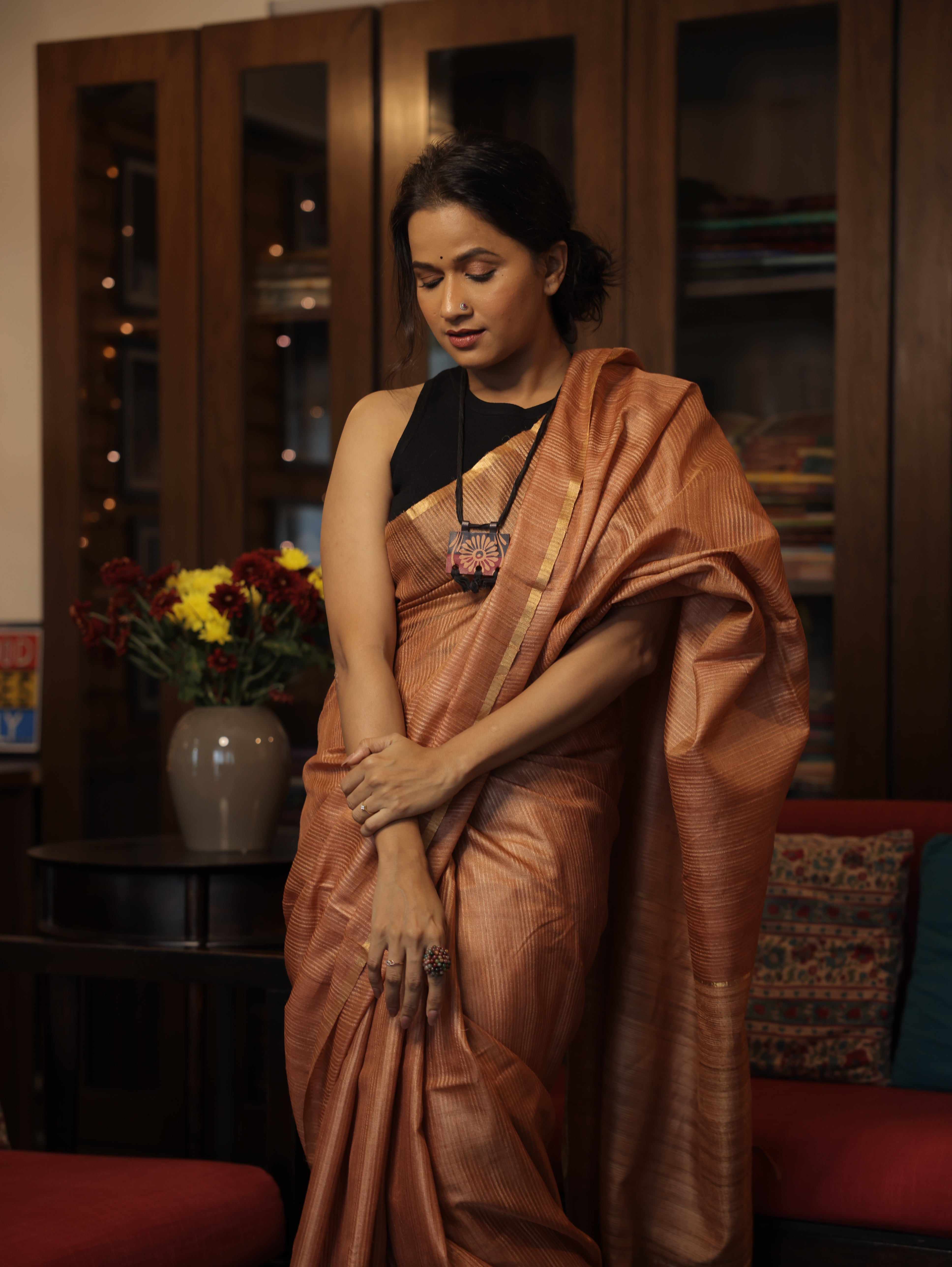 Copper Brown Tussar Silk Saree - SRCBTSS1274