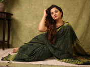 Green Black HBP Cotton Ajrakh Saree - SRGBCAS03