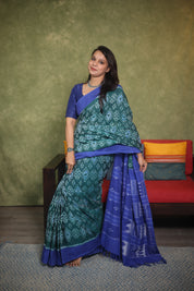 Green Blue Pochampalli Cotton Ikat Saree - SRGBPCIS546