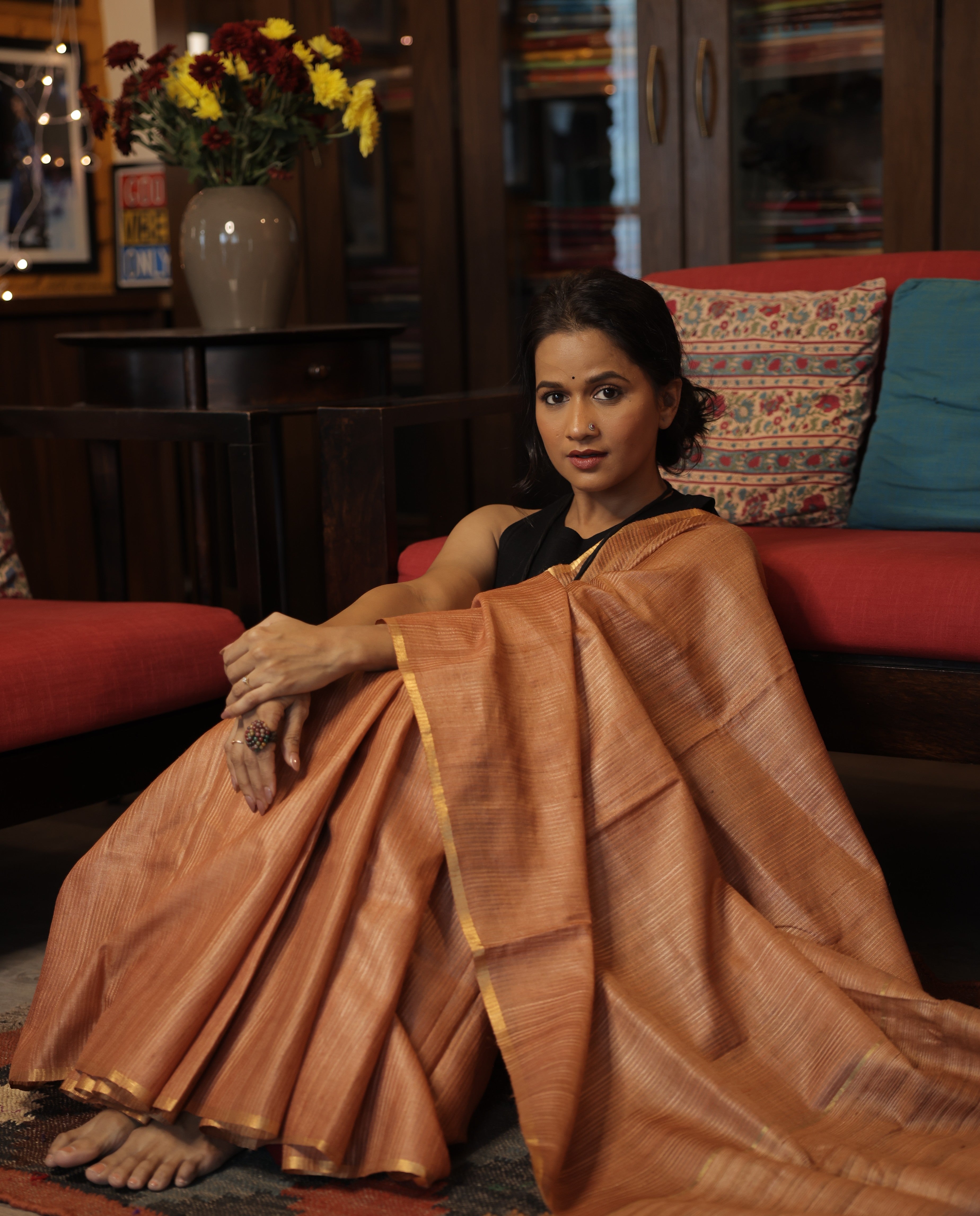 Copper Brown Tussar Silk Saree - SRCBTSS1274