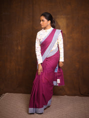 Magenta Cotton Patchwork Saree - SRMCPS270