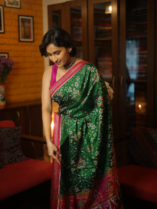 Dark Green Rajkot Patola Silk Saree - SRDGRPSS198