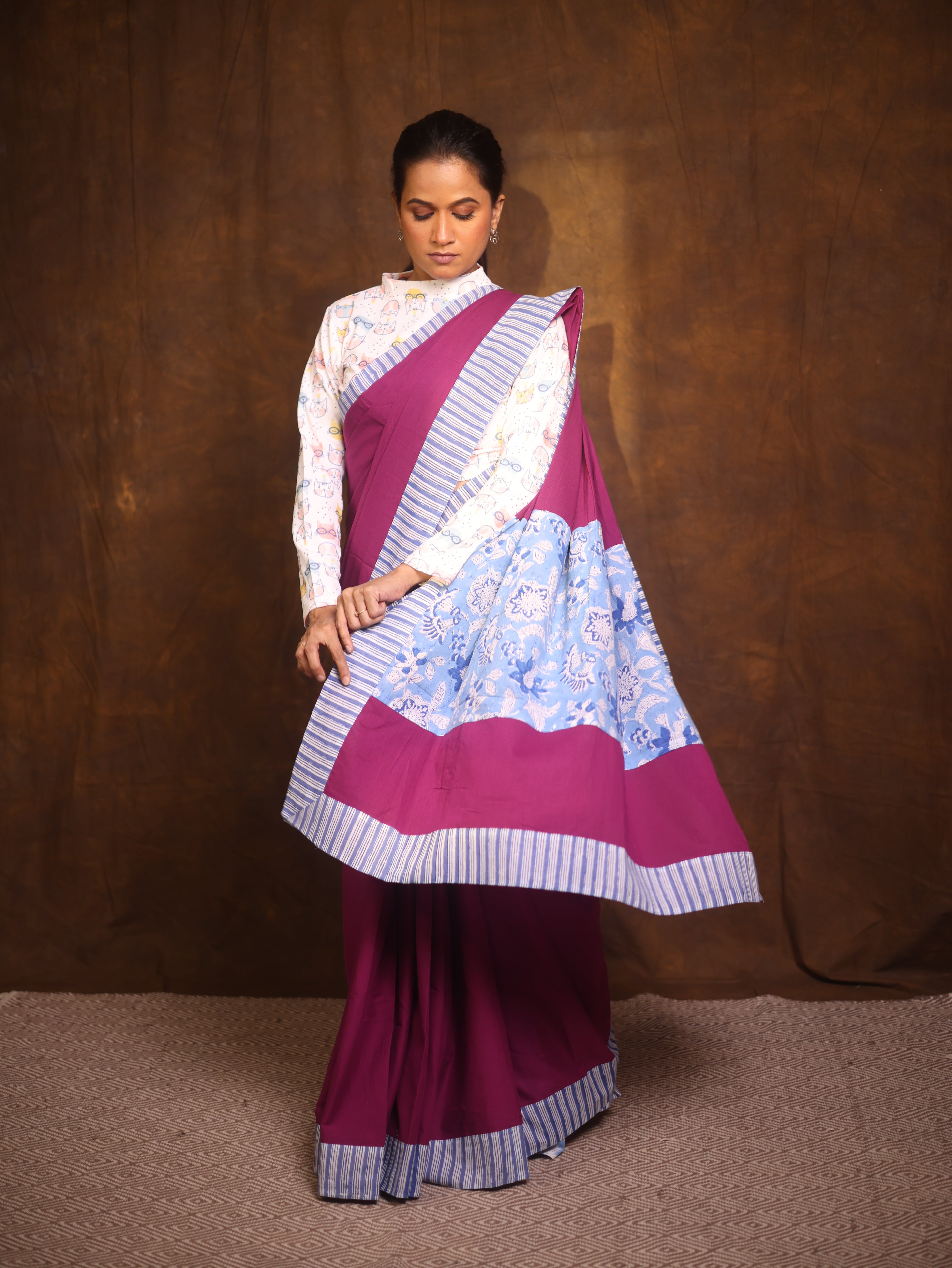 Magenta Cotton Patchwork Saree - SRMCPS270