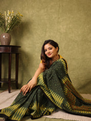 Green Black HBP Cotton Ajrakh Saree - SRGBCAS03