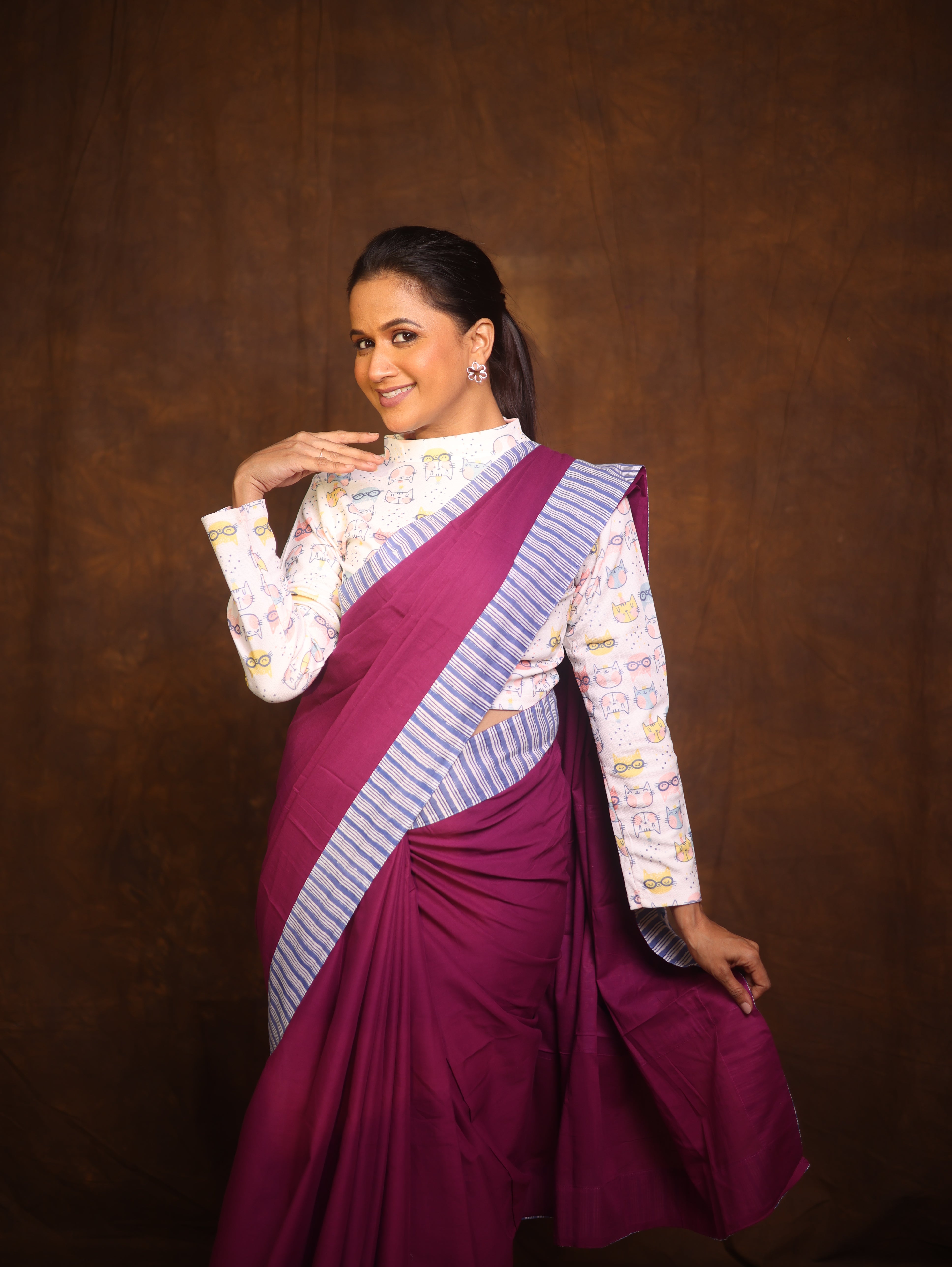 Magenta Cotton Patchwork Saree - SRMCPS270