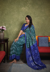 Green Blue Pochampalli Cotton Ikat Saree - SRGBPCIS546