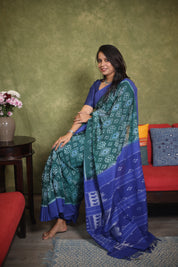 Green Blue Pochampalli Cotton Ikat Saree - SRGBPCIS546