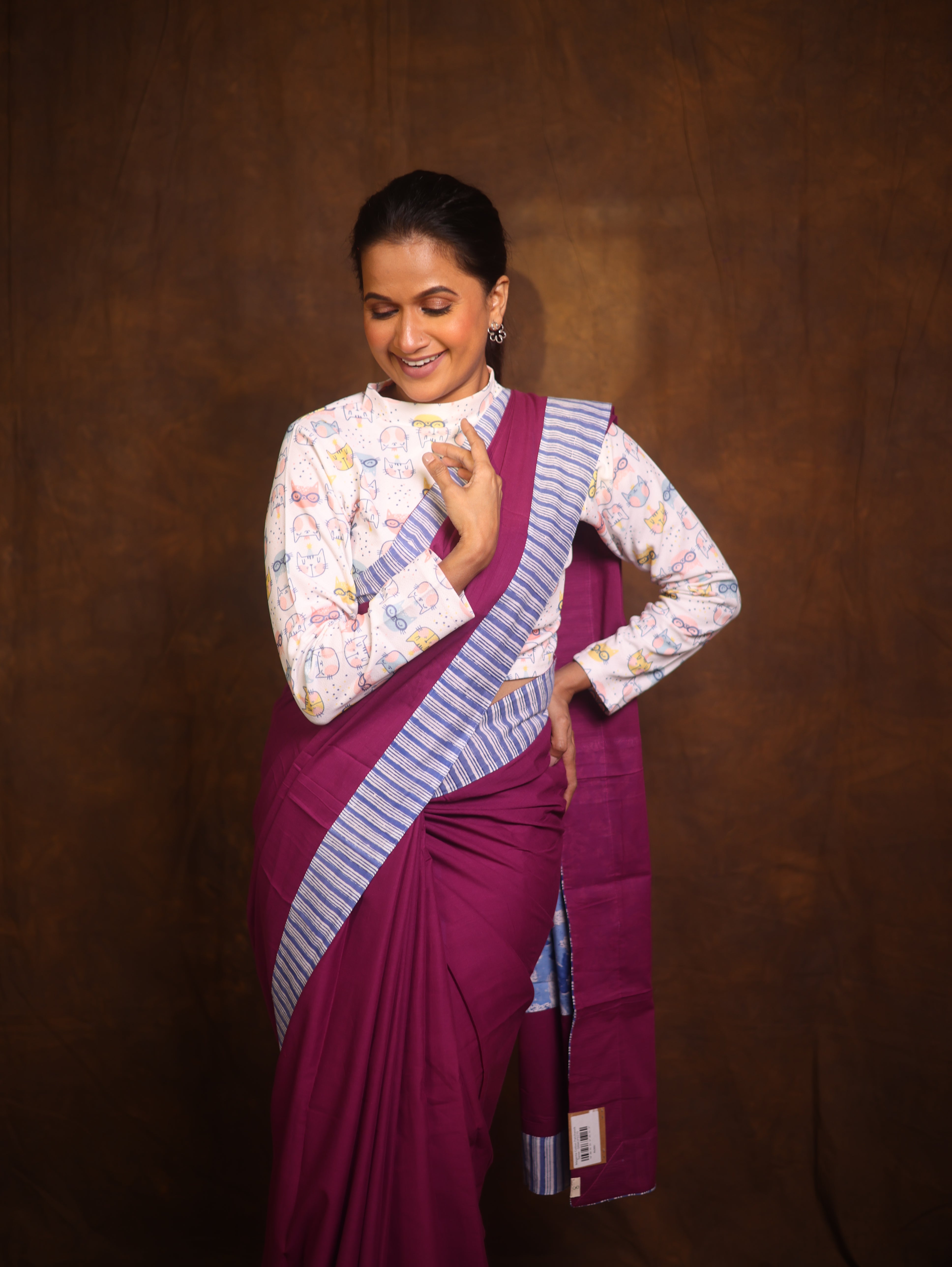 Magenta Cotton Patchwork Saree - SRMCPS270