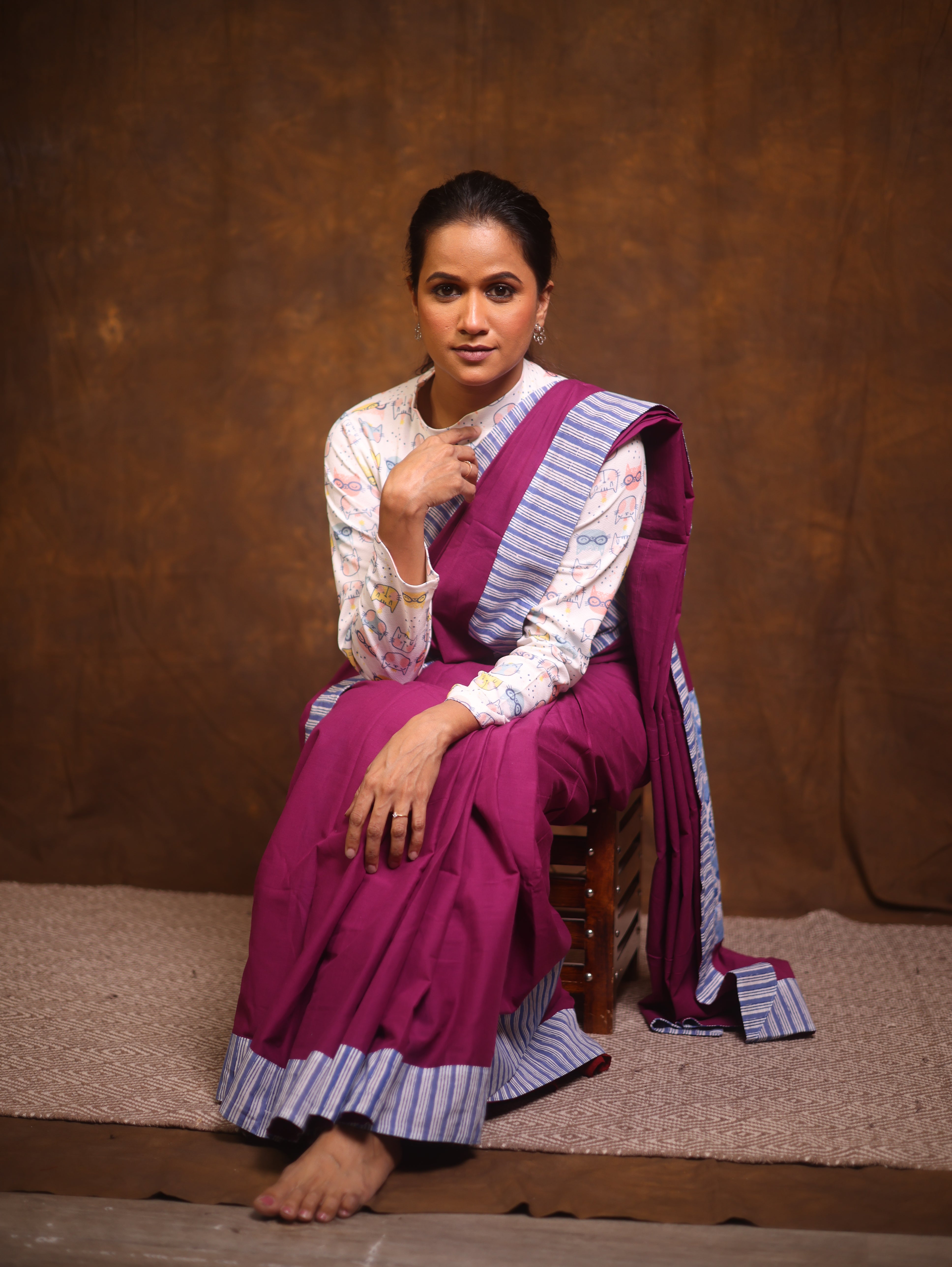 Magenta Cotton Patchwork Saree - SRMCPS270