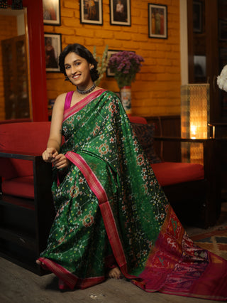 Dark Green Rajkot Patola Silk Saree - SRDGRPSS198