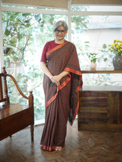 Rust Ajrakh HBP Chanderi Cotton Silk Saree - SRRACS1089