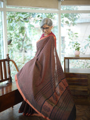 Rust Ajrakh HBP Chanderi Cotton Silk Saree - SRRACS1089