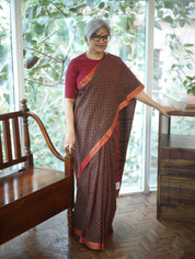 Rust Ajrakh HBP Chanderi Cotton Silk Saree - SRRACS1089