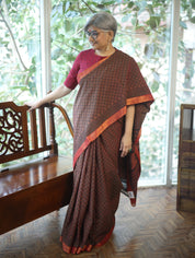 Rust Ajrakh HBP Chanderi Cotton Silk Saree - SRRACS1089