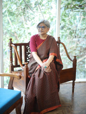 Rust Ajrakh HBP Chanderi Cotton Silk Saree - SRRACS1089