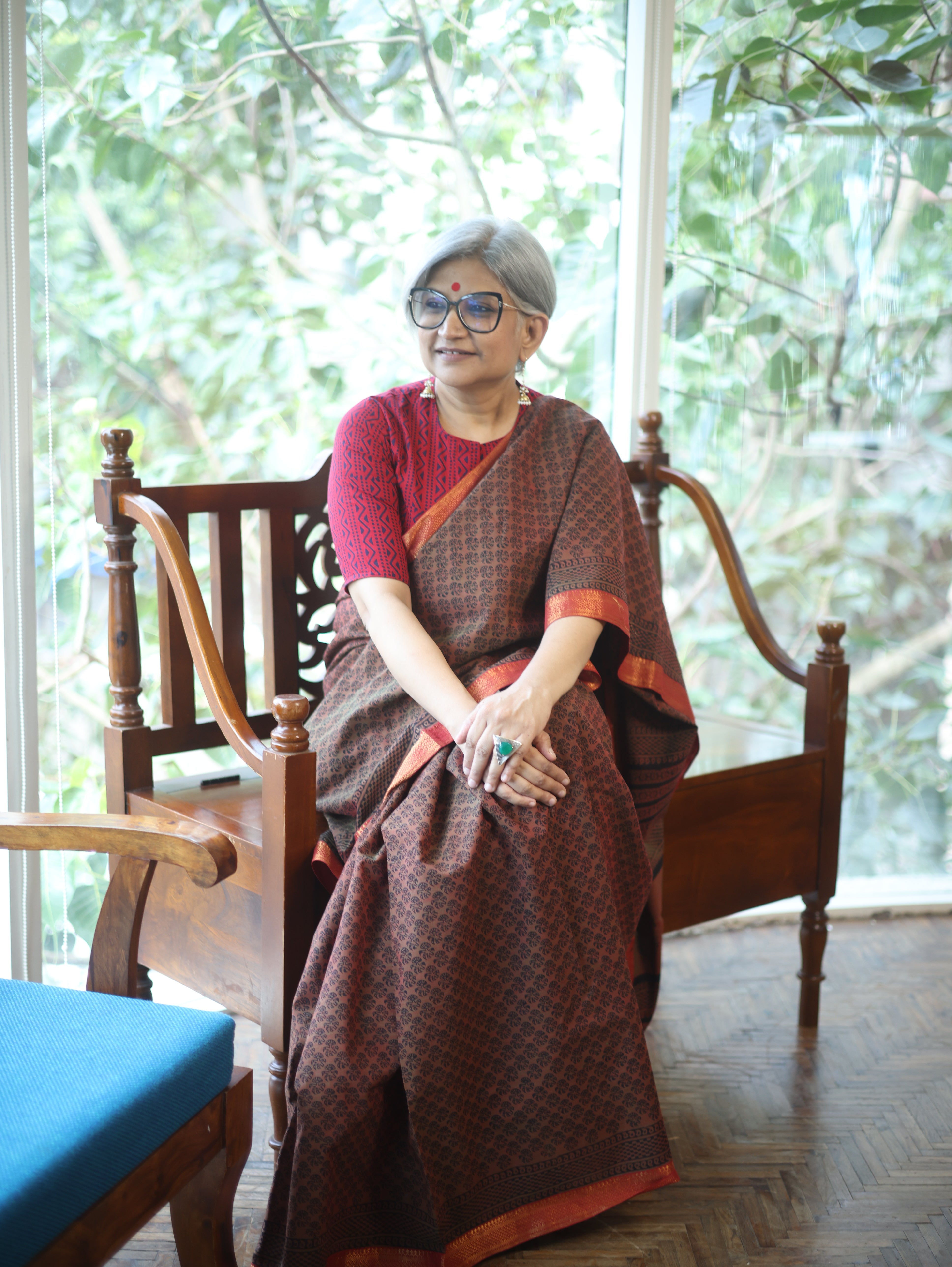 Rust Ajrakh HBP Chanderi Cotton Silk Saree - SRRACS1089