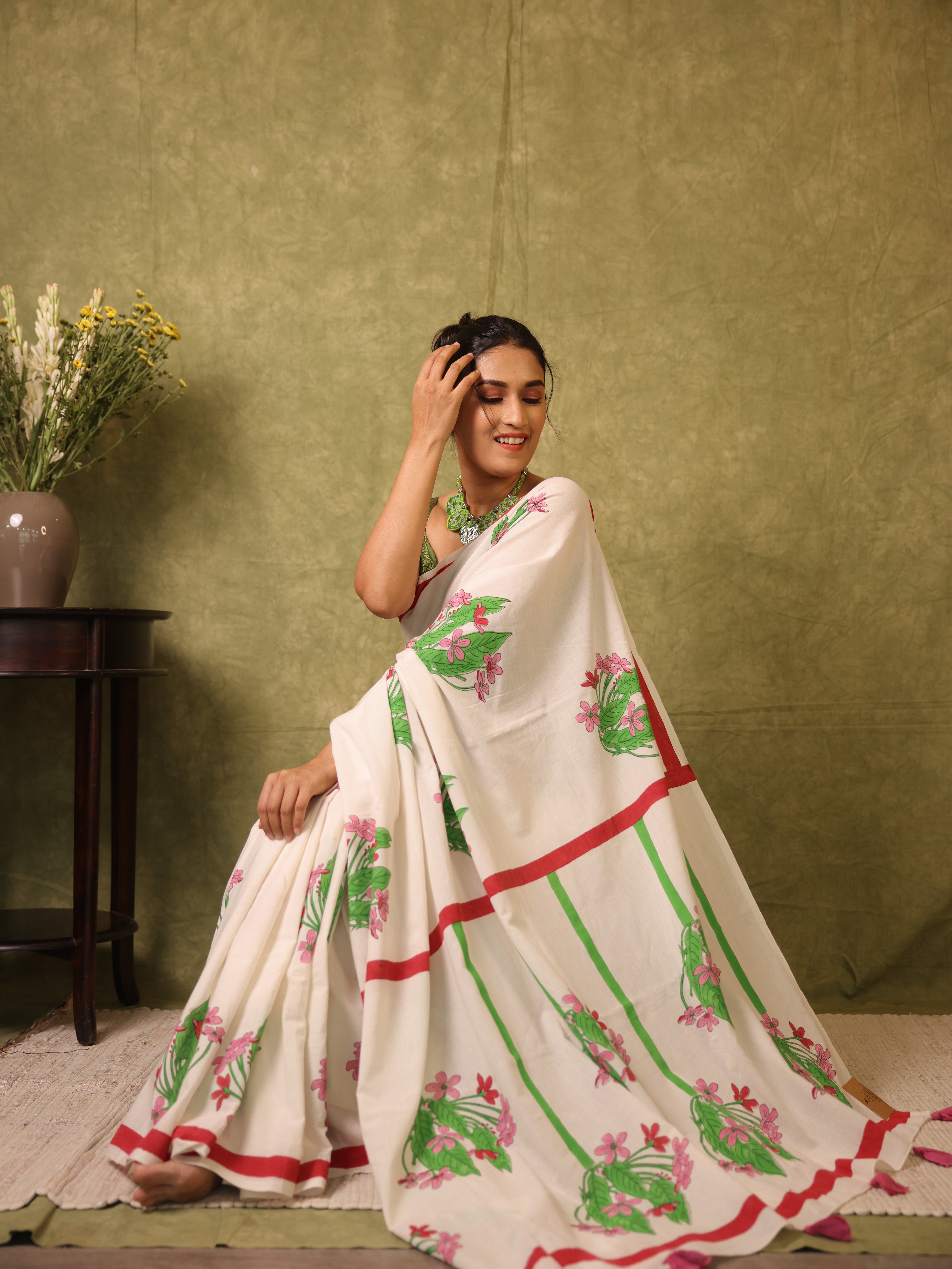 Pearl White HBP Signature Cotton Saree - SRPWSCS29
