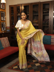 Yellow Tussar Silk Saree - SRYTSS1361