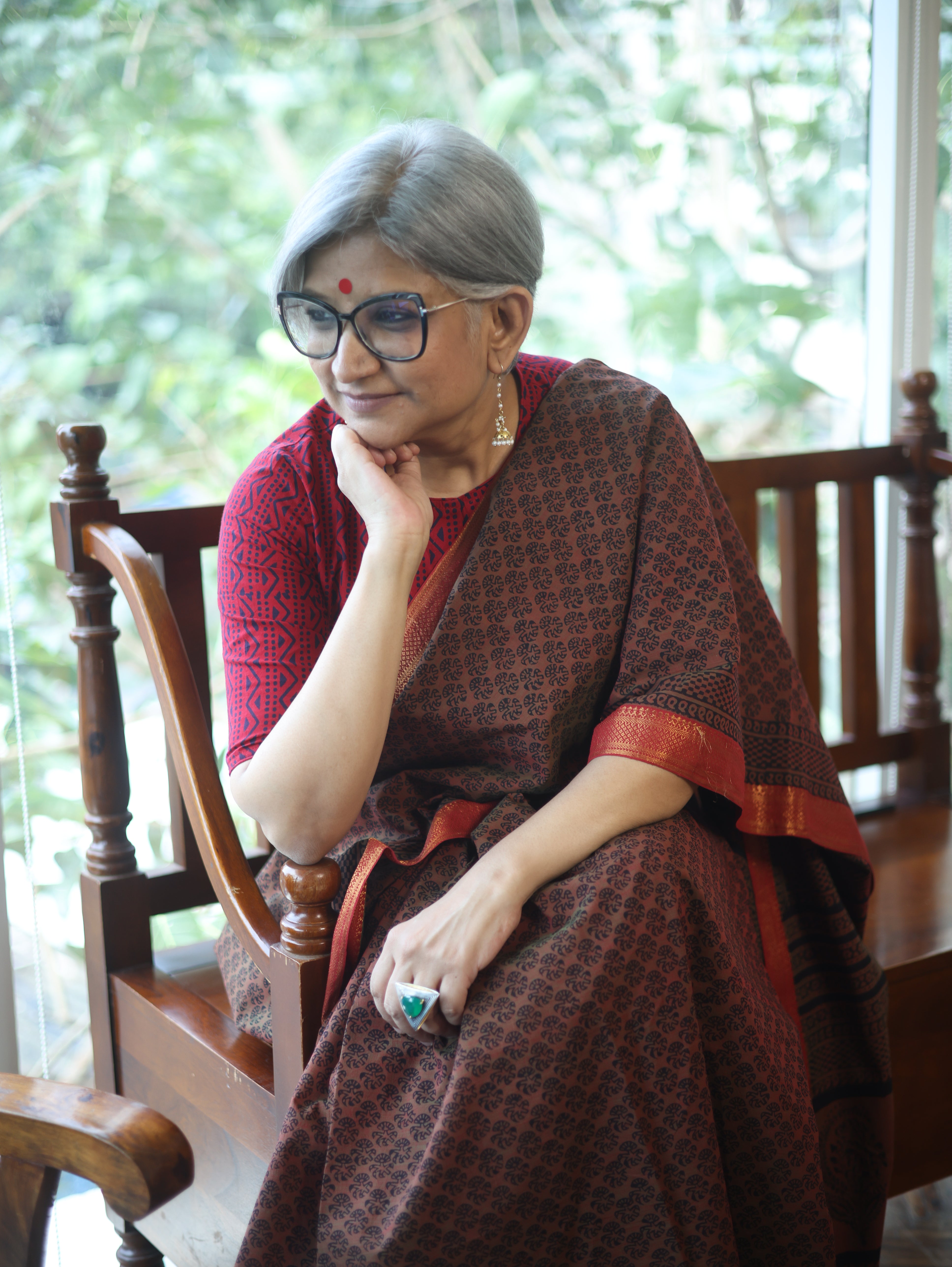 Rust Ajrakh HBP Chanderi Cotton Silk Saree - SRRACS1089