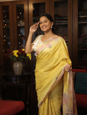 Yellow Tussar Silk Saree - SRYTSS1361