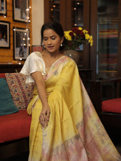 Yellow Tussar Silk Saree - SRYTSS1361