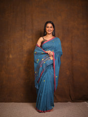 Teal Blue Cotton Jamdani Saree - SRTBCJS161