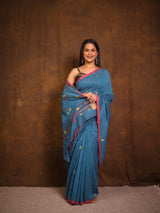 Teal Blue Cotton Jamdani Saree - SRTBCJS161