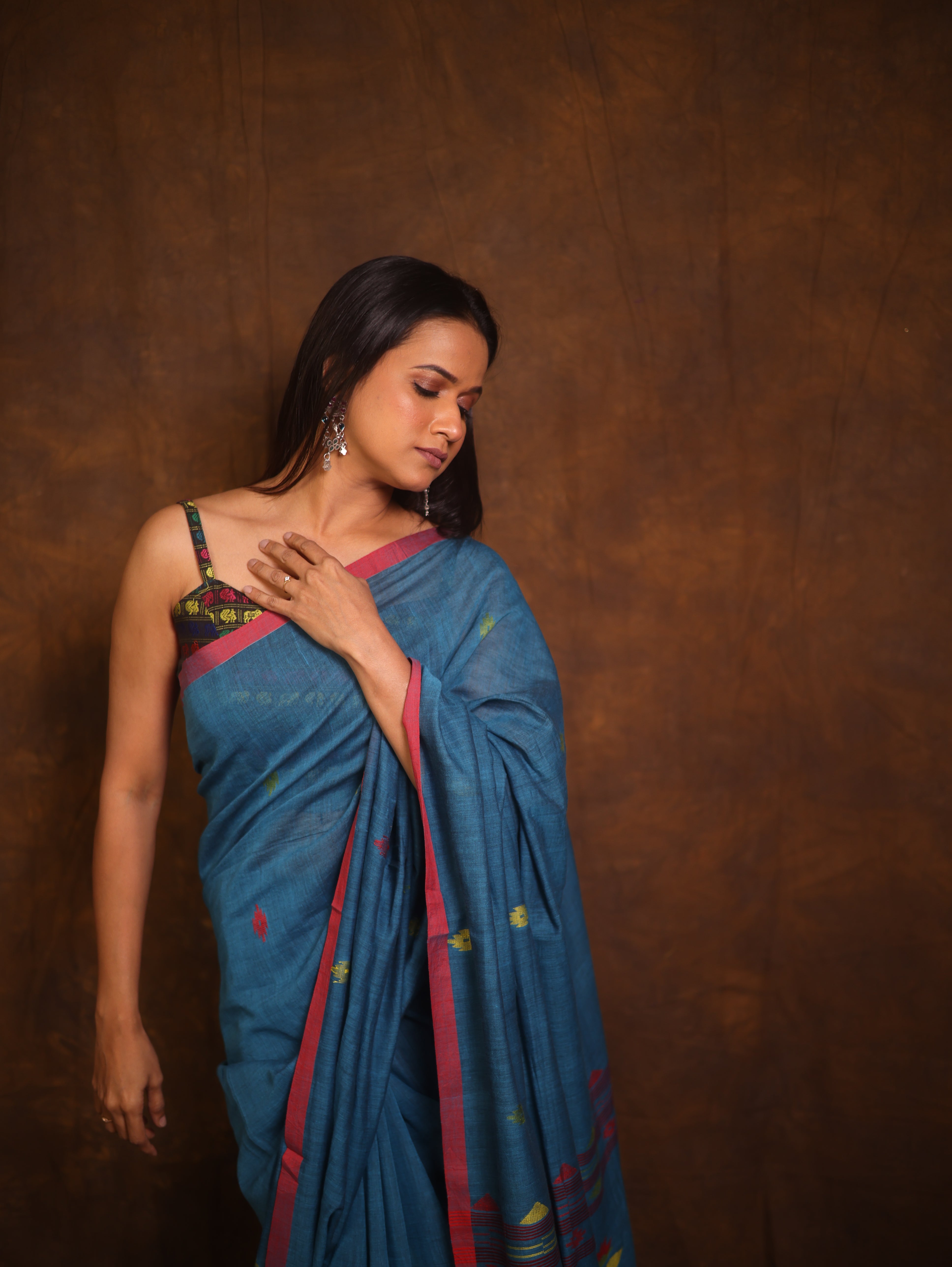 Teal Blue Cotton Jamdani Saree - SRTBCJS161