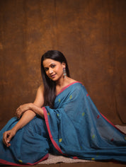 Teal Blue Cotton Jamdani Saree - SRTBCJS161