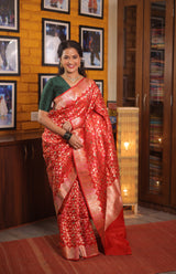 Red Banarasi Silk Saree - Saavari - SSRBSS59